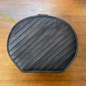 Vintage 1980s Accessory Lady Black Satin Evening Bag  with Gold Chain